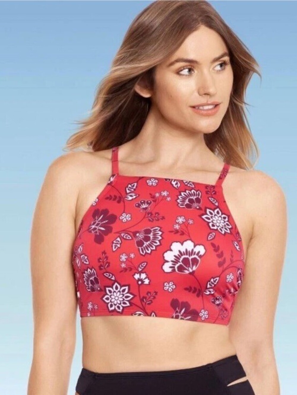 Beach Betty Women's Slimming Control High Neck Lace-Up Bikini Top Sz.S.  New